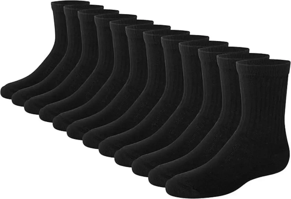 Hanes Boy's M Black 12-Pack Double Tough Cushioned Crew Socks Comfort BR26-13